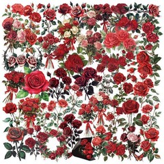 50PCS Red Rose Stickers Aesthetic PET Transparent Vintage Rrose