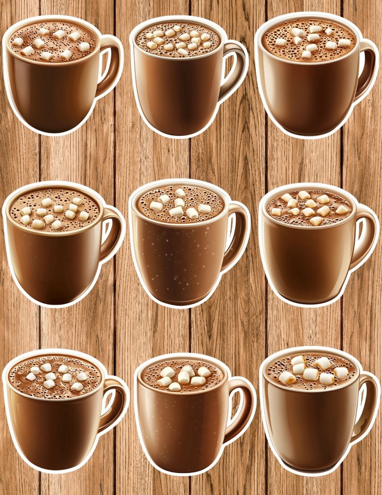 Hot Cocoa Brown Mug Die Cut Vinyl Stickers Set Scrapbooking Laptop Waterbottle
