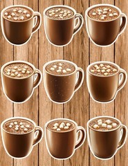 Hot Cocoa Brown Mug Die Cut Vinyl Stickers Set Scrapbooking Laptop Waterbottle