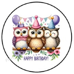 HAPPY BIRTHDAY OWLS ENVELOPE SEALS LABELS STICKERS PARTY FAVORS