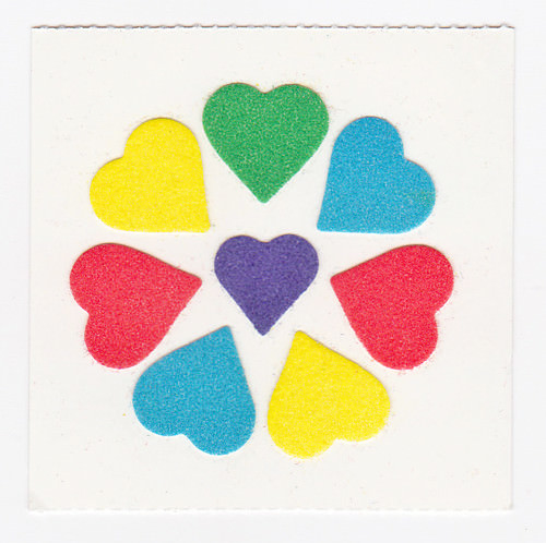 Vintage 80’s Great Seven 7 FUZZY Colorful Hearts Sticker Mod