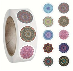 500 pcs Sticker Seals Roll Beautiful Mandala Art Semi Gloss Self Adhesive NEW