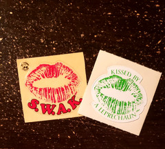 VINTAGE BJ 2 VINYL LIP STICKER SET KISSED BY A LEPRECHAUN GREEN SWAK RED RARE