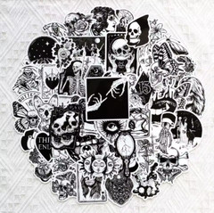 50pc – 2″x2″ Gothic Grunge Black & White Sticker Pack – Journaling, Scrapbooking