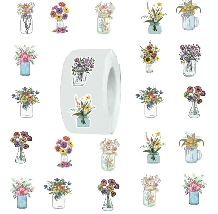 500 pcs Sticker Roll Various Floral Theme Designs Semi Gloss Self Adhesive