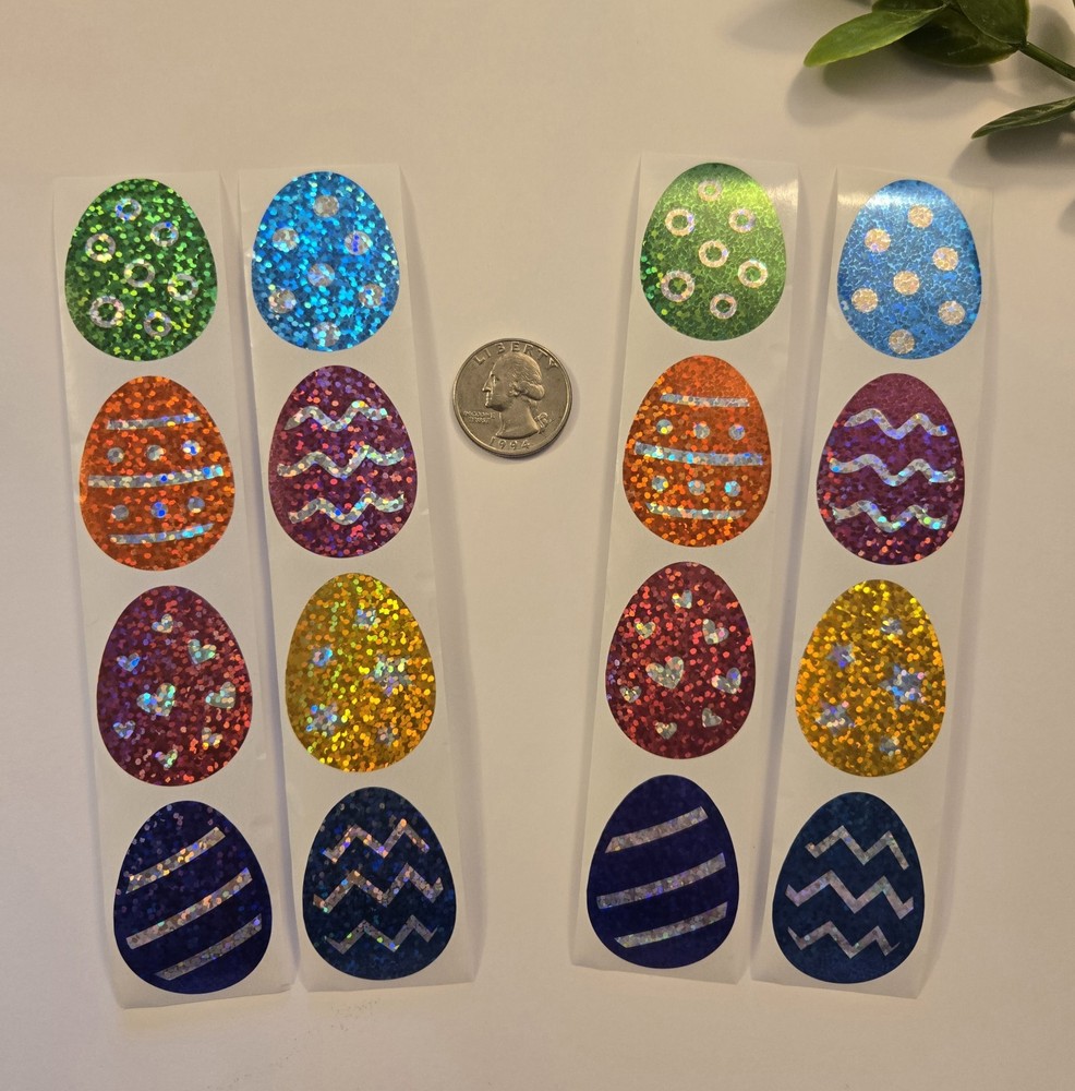 16 SPARKLE EASTER EGG STICKERS/EASTER STICKERS/SPRING STICKERS/HOLOGRAPHIC