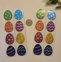 16 SPARKLE EASTER EGG STICKERS/EASTER STICKERS/SPRING STICKERS/HOLOGRAPHIC