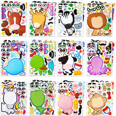 24 Sheets Make a Face Stickers Unicorn Dinosaur Sea Safari Animals for Kids Fun!