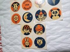 20 Lot Super Rare Vintage Antiques? Round Stickers Animals Fairs Moon Sun Odd