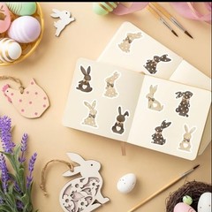 40 PCs ~1×1.2” Adorable Brown Easter Bunny Stickers Decorations 8 Designs