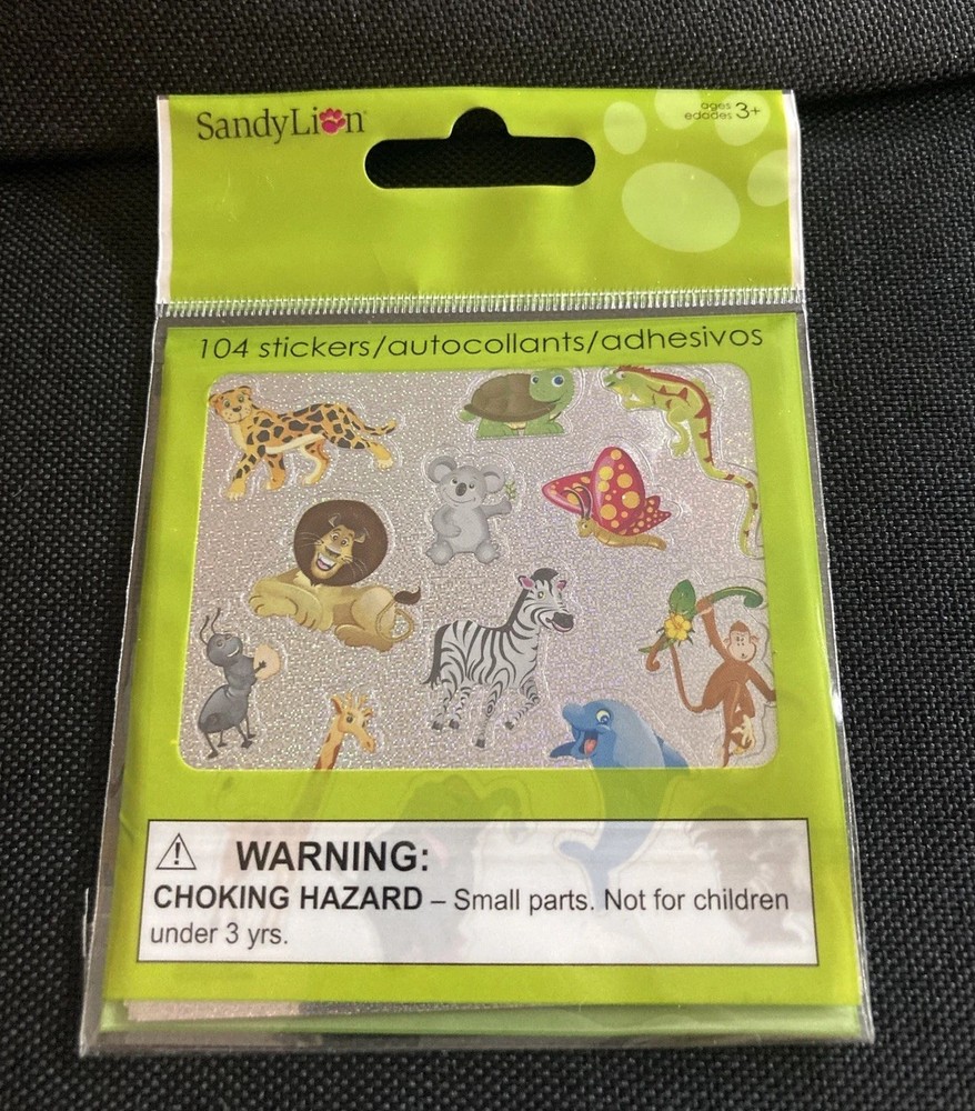 Sandylion 104 stickers Mini Wild Zoo Animals Lion Zebra Monkey Elephant Lizard