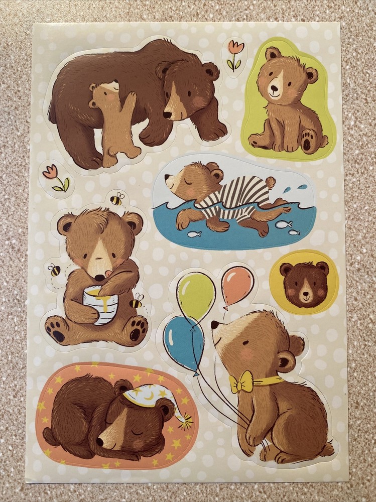 Bear Stickers Flowers Balloons Honey Baby Bear Sleeping Swimming Happy Bee New