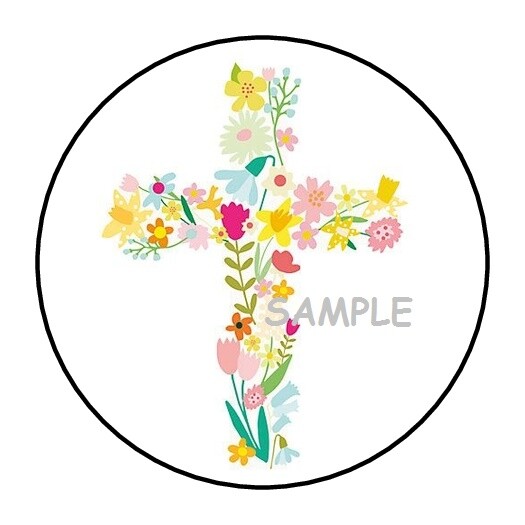 30 FLORAL CROSS ENVELOPE SEALS LABELS STICKERS 1.5″ ROUND PARTY FAVORS FLOWERS