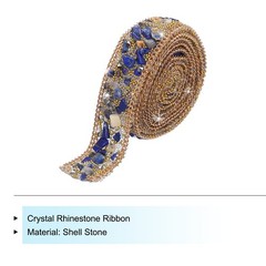 3.28FTx0.8″ Crystal Rhinestone Dark Blue Gems+Gold Rice Bead+ Gold Chain