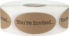 You’re Invited Labels Natural Kraft 1 x 2 Inch Oval 500 Total Stickers
