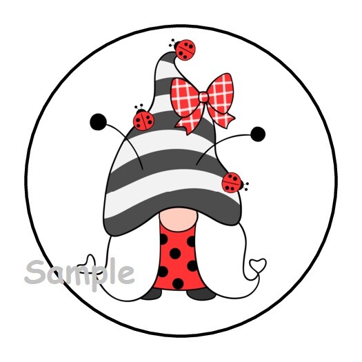 30 LADYBUG GNOME ENVELOPE SEALS LABELS STICKERS 1.5″ ROUND LADY BUG GIFTS