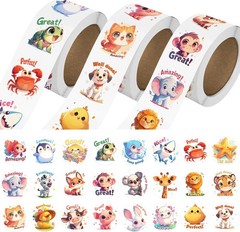 3 Rolls Animal Stickers for Kids 1500 PCS Bulk Toddler Reward Craft Stickers Set