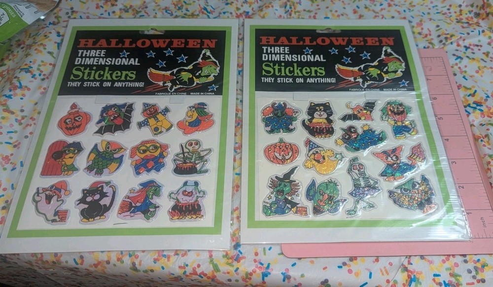 Vintage Halloween 3 dimensional Puffy Stickers Sparkly Effect Lot 2 Packs China