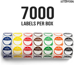 Date Stickers for Food – Day of the Week Day Dots Removable Food Labels, 1″ Date