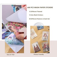 12 Sets 600 Sheets Washi Stickers for Journaling, Map Nature Celestial Portrait