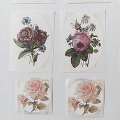 Set of 16 Brier Rose Victorian Flower Stickers – Oval And Circle