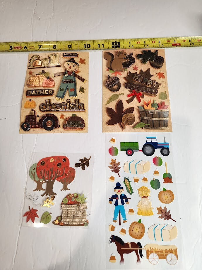 4 pk Scrapbooking Stickers Fall Autumn Pumpkin Leaves Scarecrow Tractor Horse