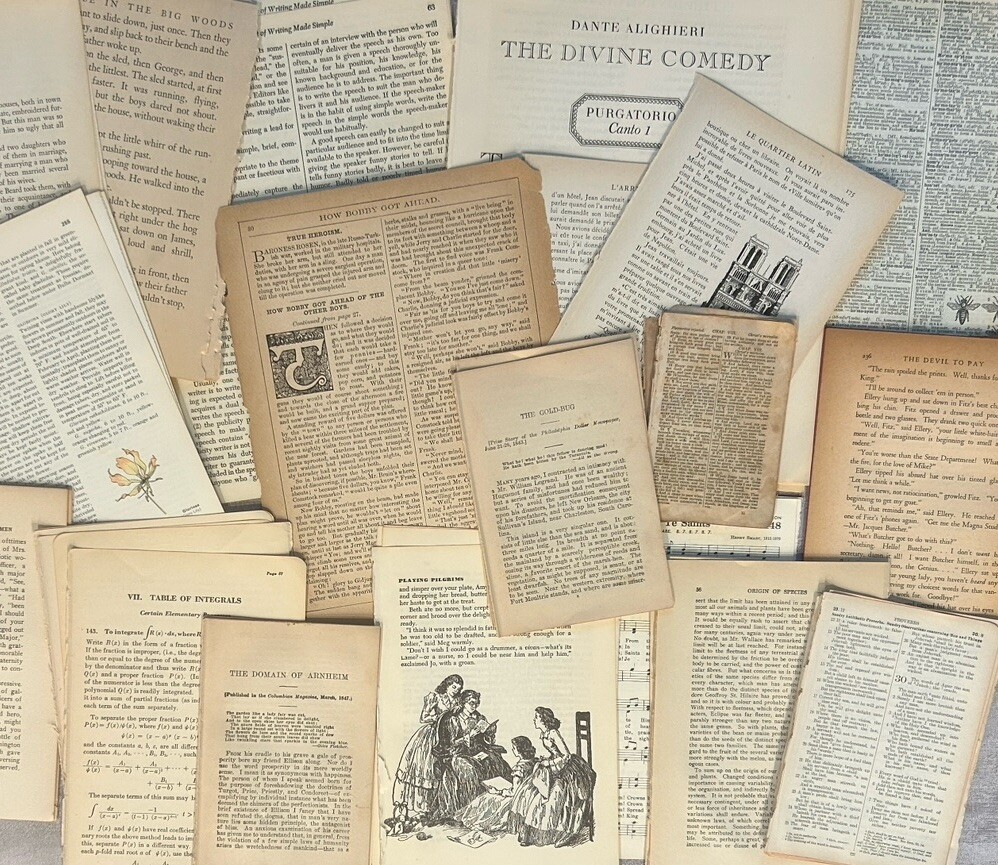 100 Vintage Aged Ephemera Book Pages Lot Mix Variety Collage Craft Junk Journal