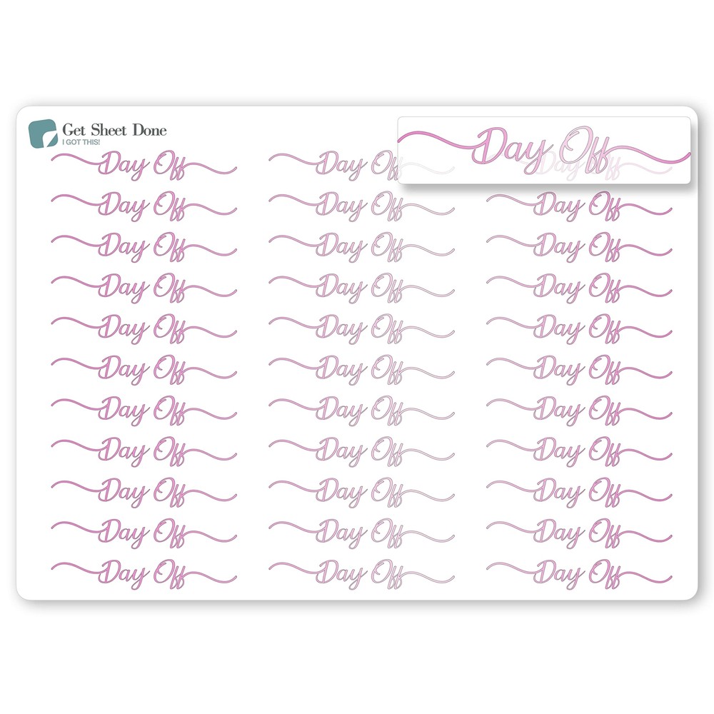 Day Off  Script Planner Stickers / 30 Gold Foiled Text Headers (1.5”) PINK