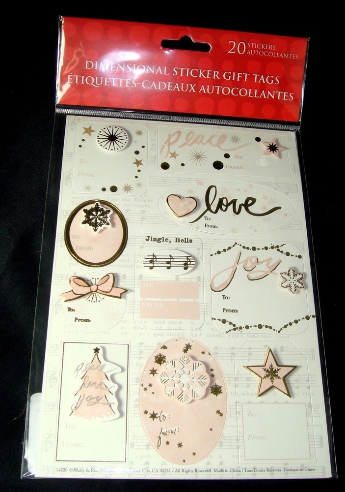Molly & Rex 20 Dimensional Sticker Gift Tags Christmas Craft 14220 Punch Studio