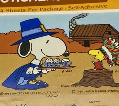 Vtg Ambassador Hallmark Peanuts Snoopy Woodstock Thanksgiving Stickers NIP NOS