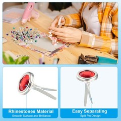 250 Pcs Paper Fasteners Mini Metal Rhinestone Fastener Red 0.5″x0.3″