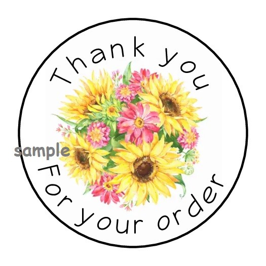 30 THANK YOU FOR YOUR ORDER ENVELOPE SEALS LABELS STICKERS 1.5″ ROUND SUNFLOWERS