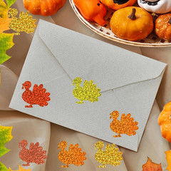 500Pcs Fall Thanksgiving Stickers Roll 1.2In Laser Turkey Waterproof Decals 5 Co