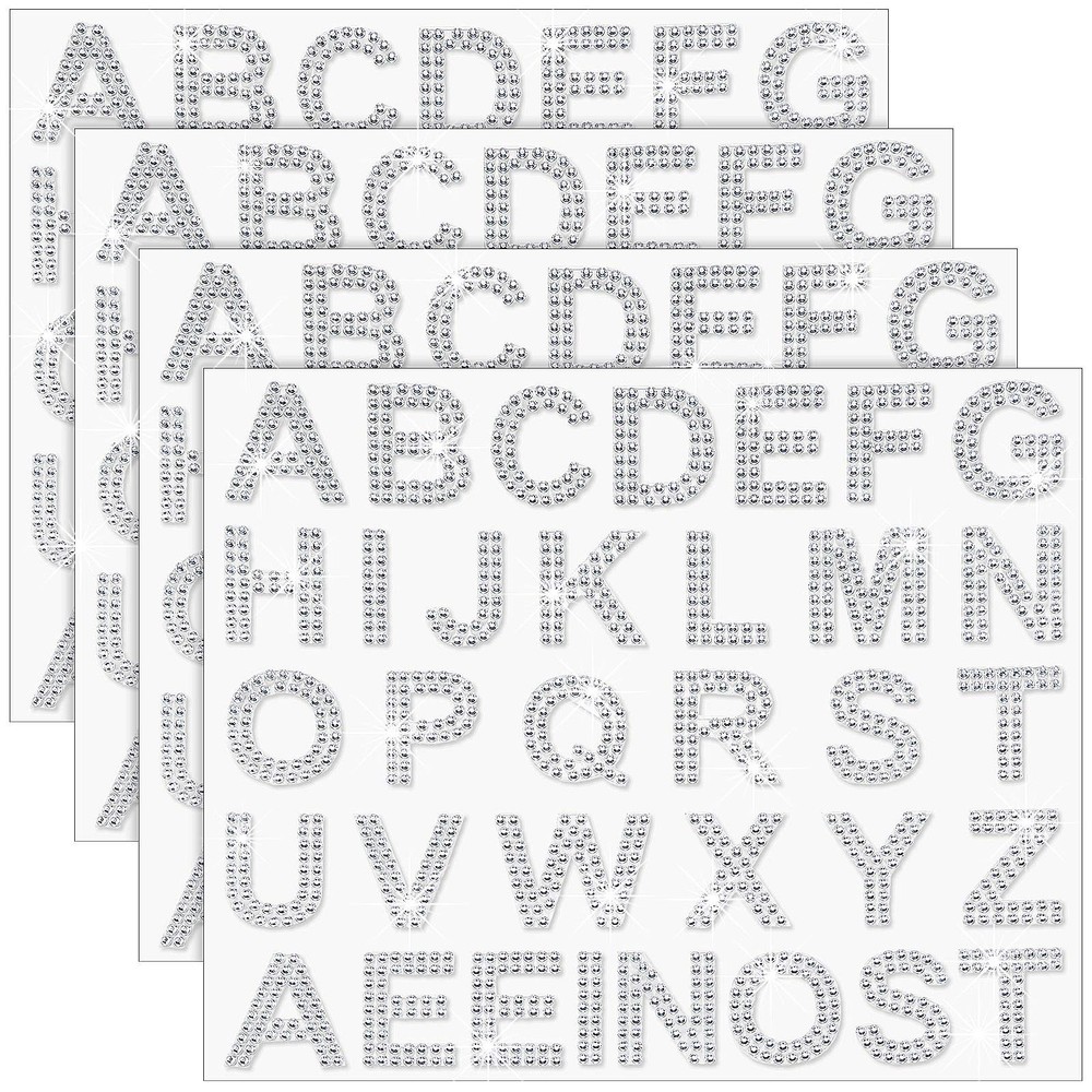 Zonon 136 Pieces Rhinestone Iron-on Letter Large Glitter Bling Small, Silver