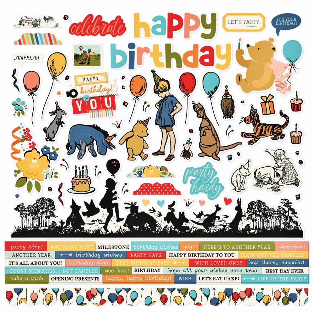 Simple Stories CLASSIC POOH BIRTHDAY 12×12 Cardstock Sticker Sheet scrapbooking
