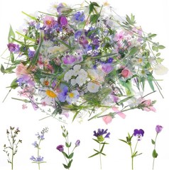 120 Pcs Transparent Flower Stickers for Scrapbooking PET Nature Plant Floral Sti