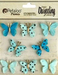 BUTTERFLY Mix TEAL BLUE Printed 8 Teastained Paper 20-25mm Darjeeling PetalooDB