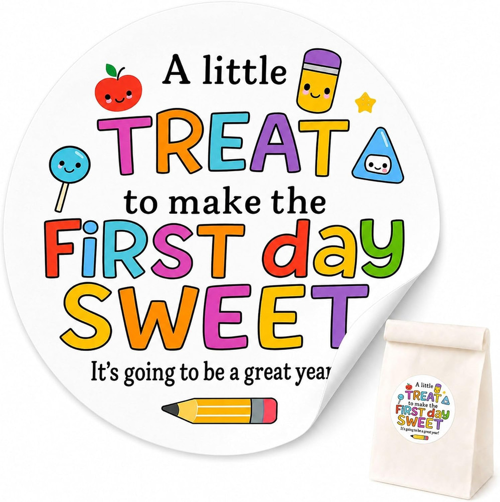 First Day of School Treat Stickers, 60 PCS 2 Inch round | Teacher Welcome Labels