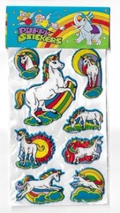 (7) Vintage 1979 Unicorn Rainbow Puffy Stickers! Unused Taiwan
