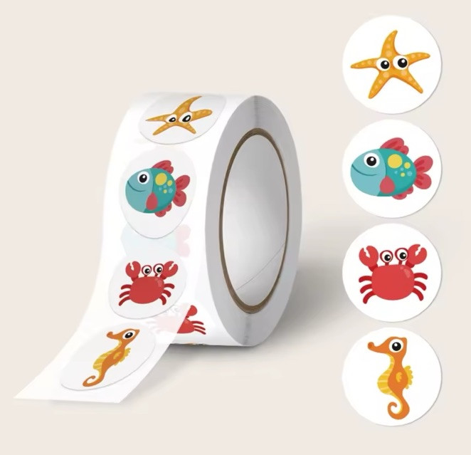 500 pcs / 1 Roll Adorable Round Sea Animal Stickers, 4 Designs 2.5 cm X 2.5 cm