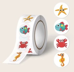 500 pcs / 1 Roll Adorable Round Sea Animal Stickers, 4 Designs 2.5 cm X 2.5 cm