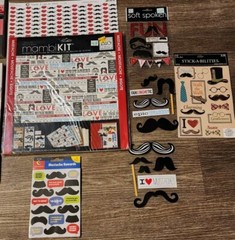 Mustache Scrapbook Paper Stickers Embellishments Lot Details in the Description