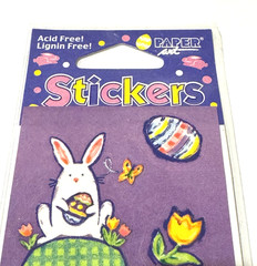Paper Art Stickers Easter Rabbit Flowers Eggs Greeting Card Eileen Toohey NEW