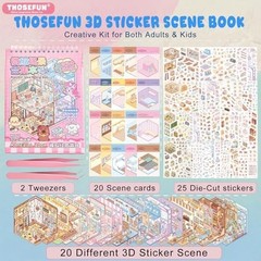 20 Sets DIY 3D Sticker Scene Collection Book, Miniature Cute Cartoon Animal Stic