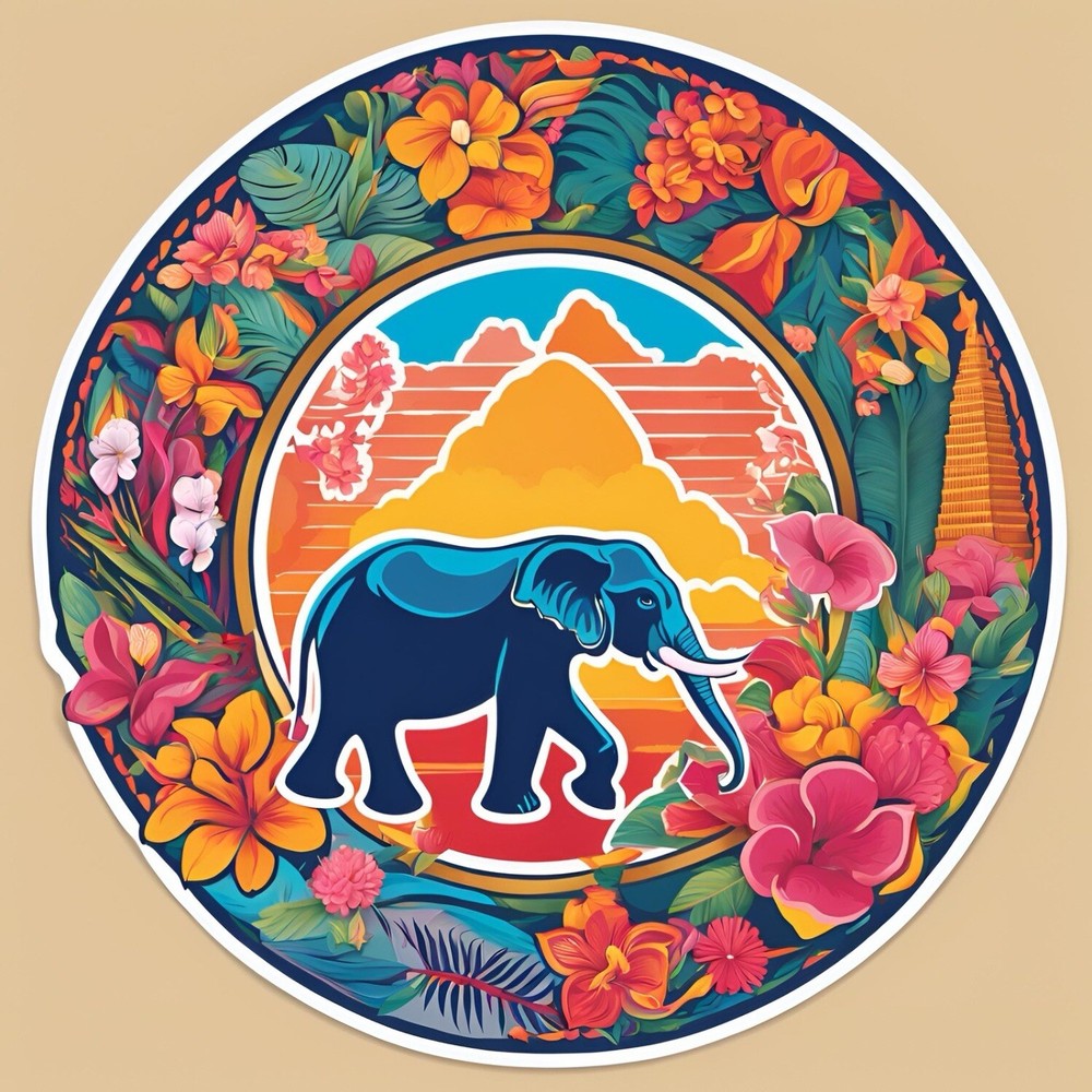 3” Colourful Floral Elephant Sticker NEW DESIGN!