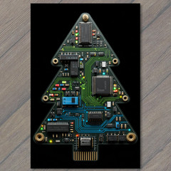 STICKER USB Circuit Tree Futuristic Technology Holiday Lights Black Neon Elect