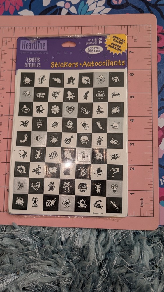 Vintage Hallmark Stickers Black And White Mini Figures 3 Sheets New In Pack