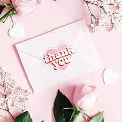2.4 Inch Pink Heart Shaped Thank You Stickers 2 Rolls for Small Business 240 Pcs