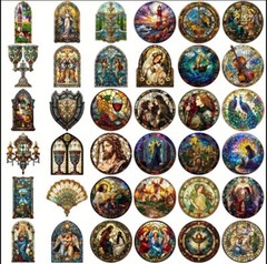 10pcs Church Style Stain Glass Window Stickers-Journal, DIY Cards & Craft