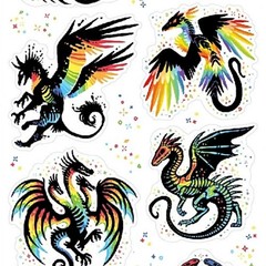 Remarkable Rainbow Creatures Stickers – Fantasy Sticker Sheet – Scrapbooking